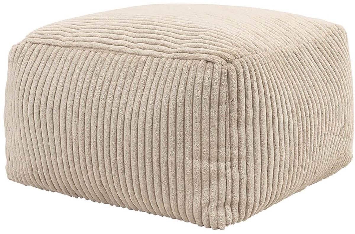Famanu – Zitzak hocker in beige van corduroy stof, voetenbank met vulling inbegrepen, ideaal voor woonkamer en slaapkamer