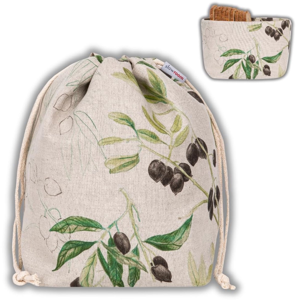 Famanu – Broodzak en broodmand 2-in-1, 30 x 34 cm, stoffen broodmand met dubbele linnenlaag, ademend en decoratief