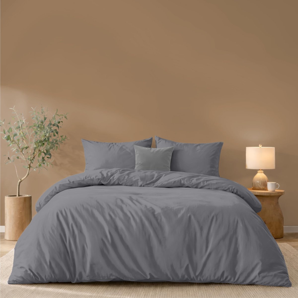 Famanu Dekbedovertrek met 2 kussenslopen , antraciet, microvezel beddengoedset, vrij van schadelijke stoffen, perfect voor een moderne slaapkamer
