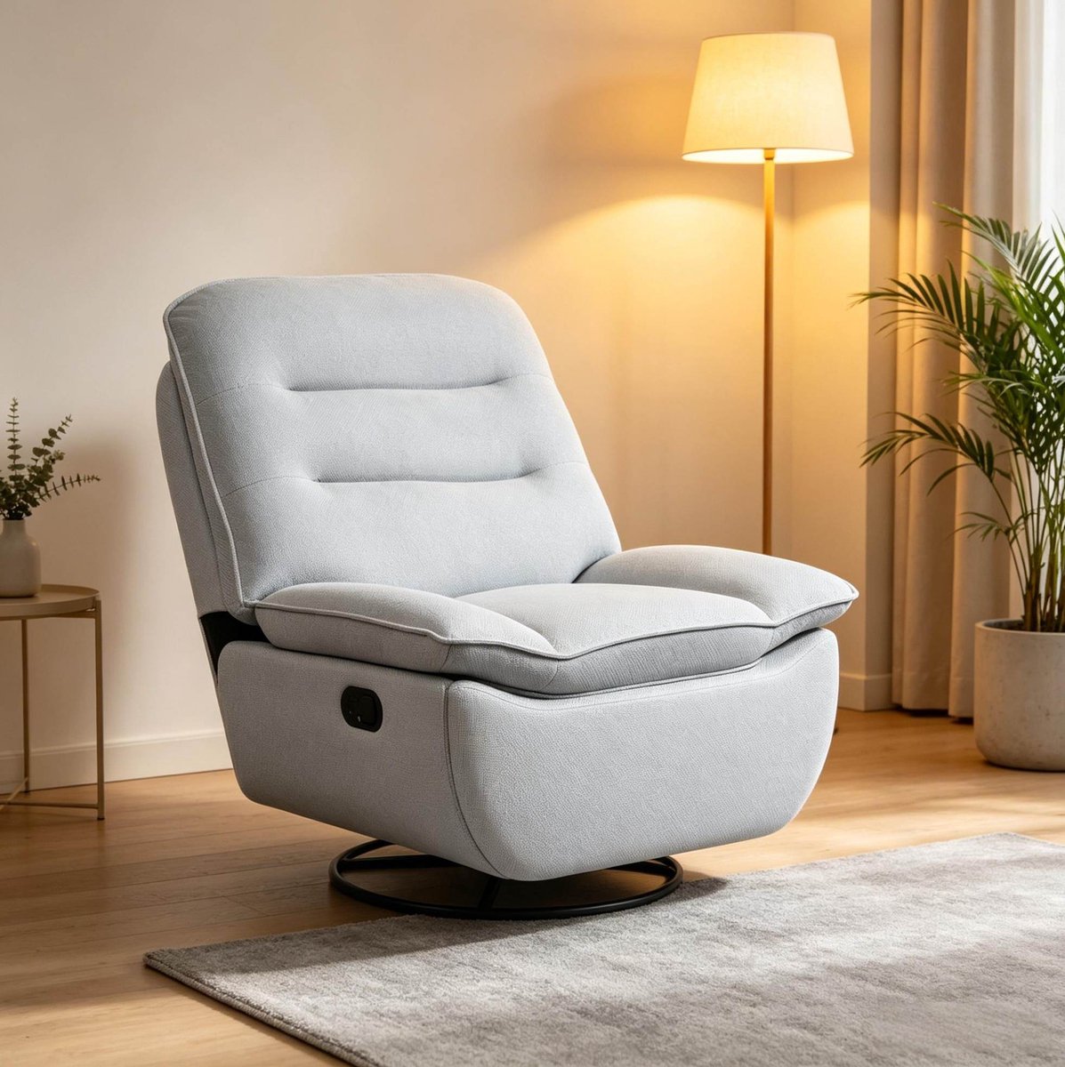 Chaise Longue 95 cm - 360° Draaibaar En 30° Schommelbaar - Voor Woonkamer En Studie - Linnen Metaal - Lichtblauw