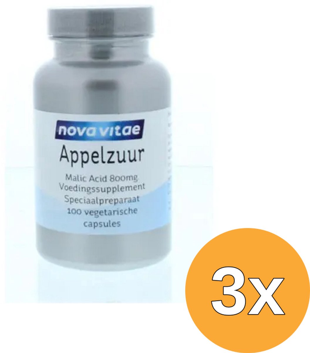 3x Nova Vitae Appelzuur Malic Acid 800 Mg (100 capsules)