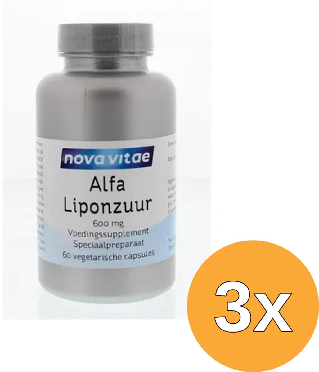 3x Nova Vitae Alfa Liponzuur 600 Mg (60 vega capsules)