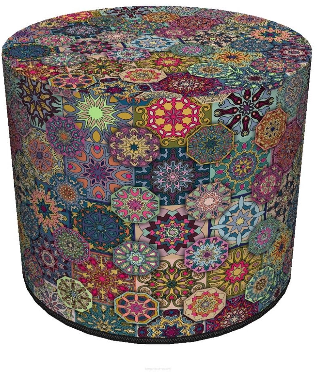 Famanu – Ronde poef voor balkon en tuin, weerbestendig, 40 x 40 cm, met afneembare en wasbare overtrek, ideaal voor binnen en buiten gebruik