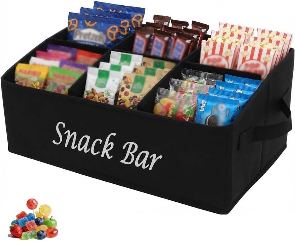 Opbergdoos voor Snoep - Zwart - 40 x 26 x 17 cm - Met Versterkte Handgrepen - Voor Keuken en Kantoor