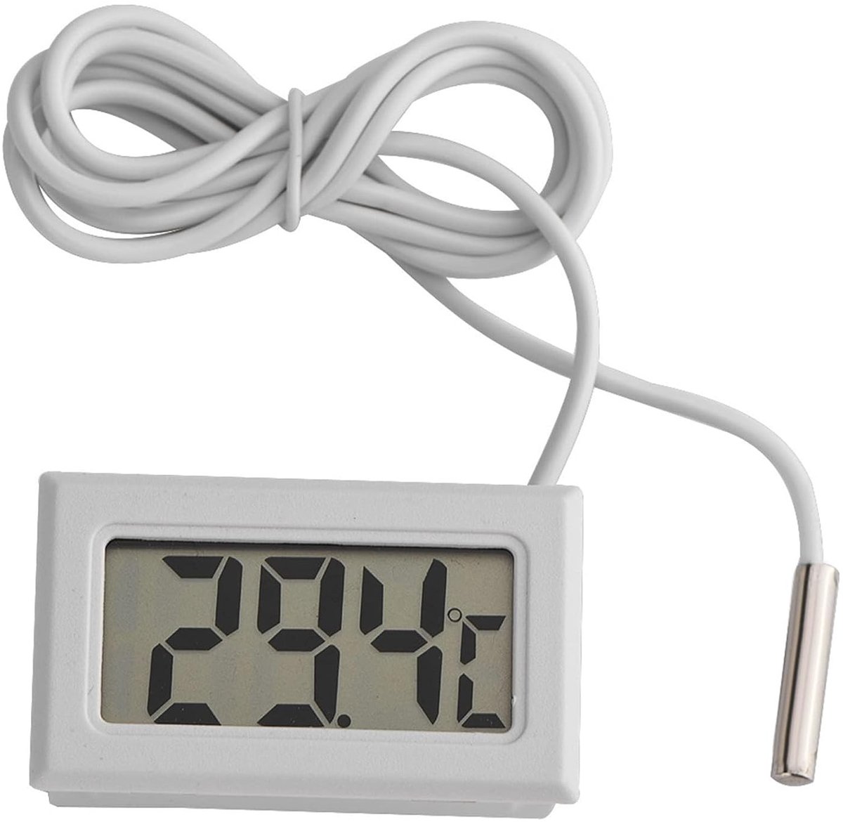 Digitale LCD Thermometer - Zwart - Mini Temperatuurmeter met Externe Sensor - Voor Koelkast, Vriezer en Aquarium