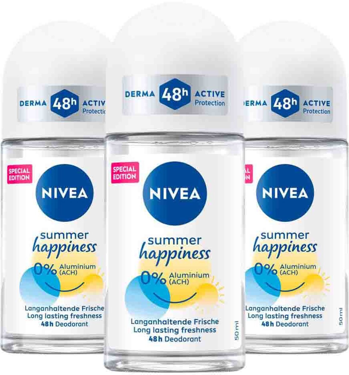 NIVEA Deodorant Roller Summer Happiness - 3 x 50 ml - Voordeelverpakking