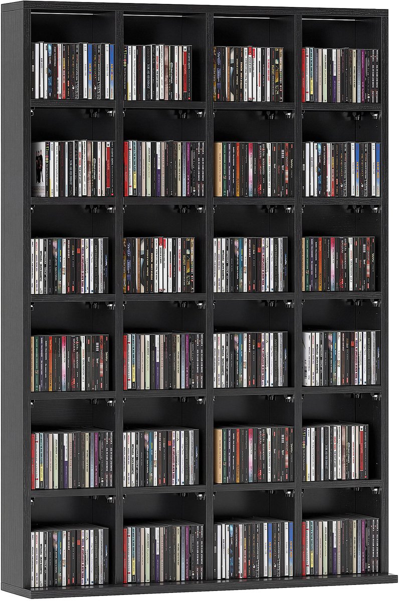 CD-kast met verstelbare planken, 89 x 130,5 cm, zwart