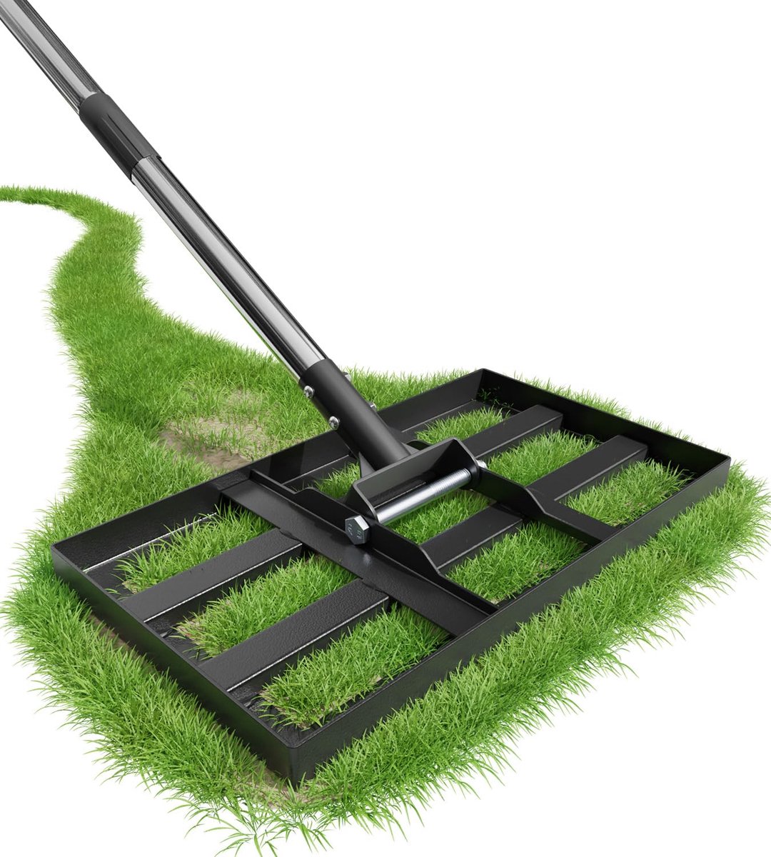 Gazonrakel 43 x 25 cm met extra lange verstelbare 2 meter lange metalen steel, zeer belastbare tuinhark, eenvoudig - ShopVlot