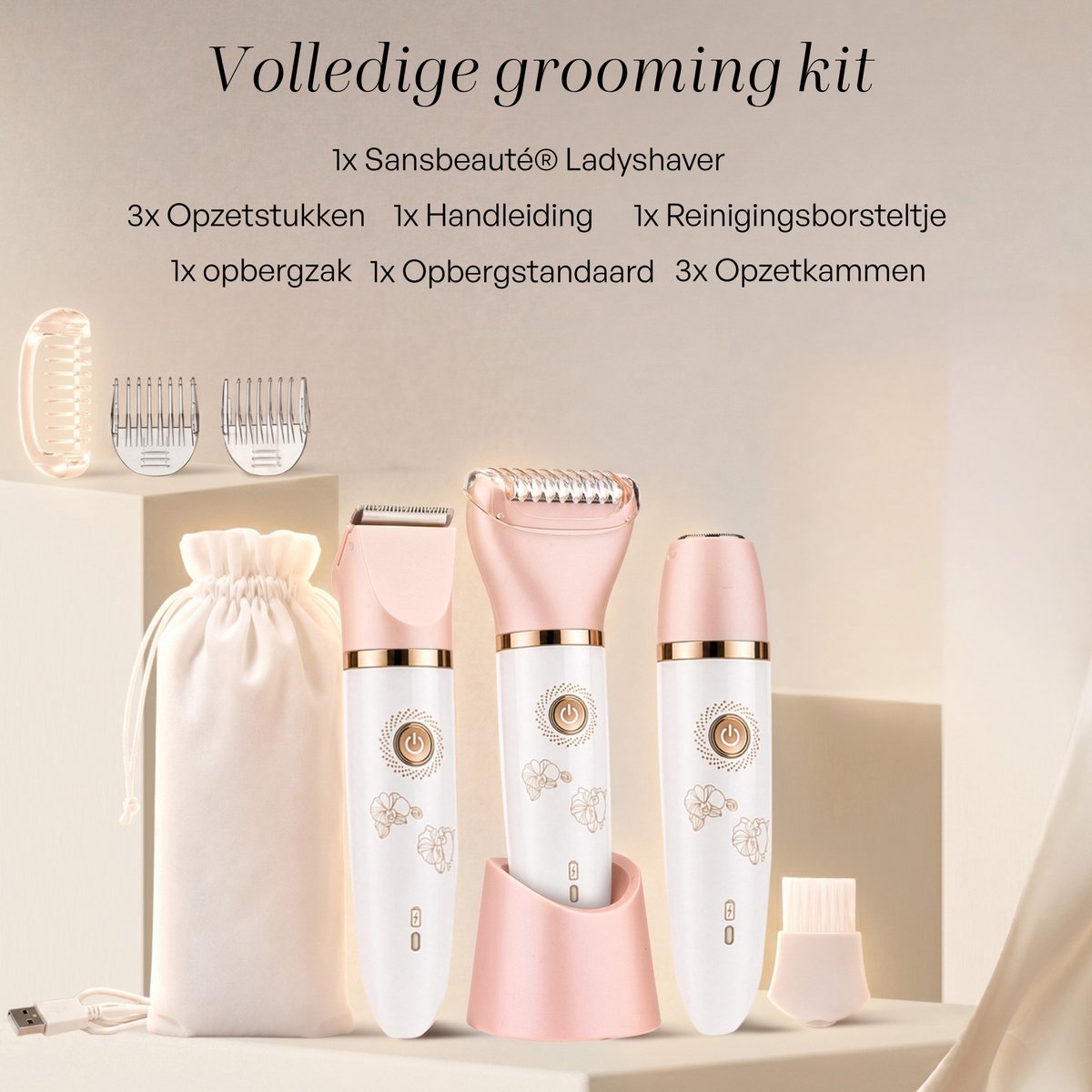 3-in-1 Ladyshave Gezicht - Oksels - Benen - Bikinilijn - Sansbeauté® - Scheerapparaat Vrouw - Ontharingsapparaat - Gezichtsontharing Dames - Trimmer Vrouw Intiem - Ladyshaves Bikini - USB Oplaadbaar thumbnail 5