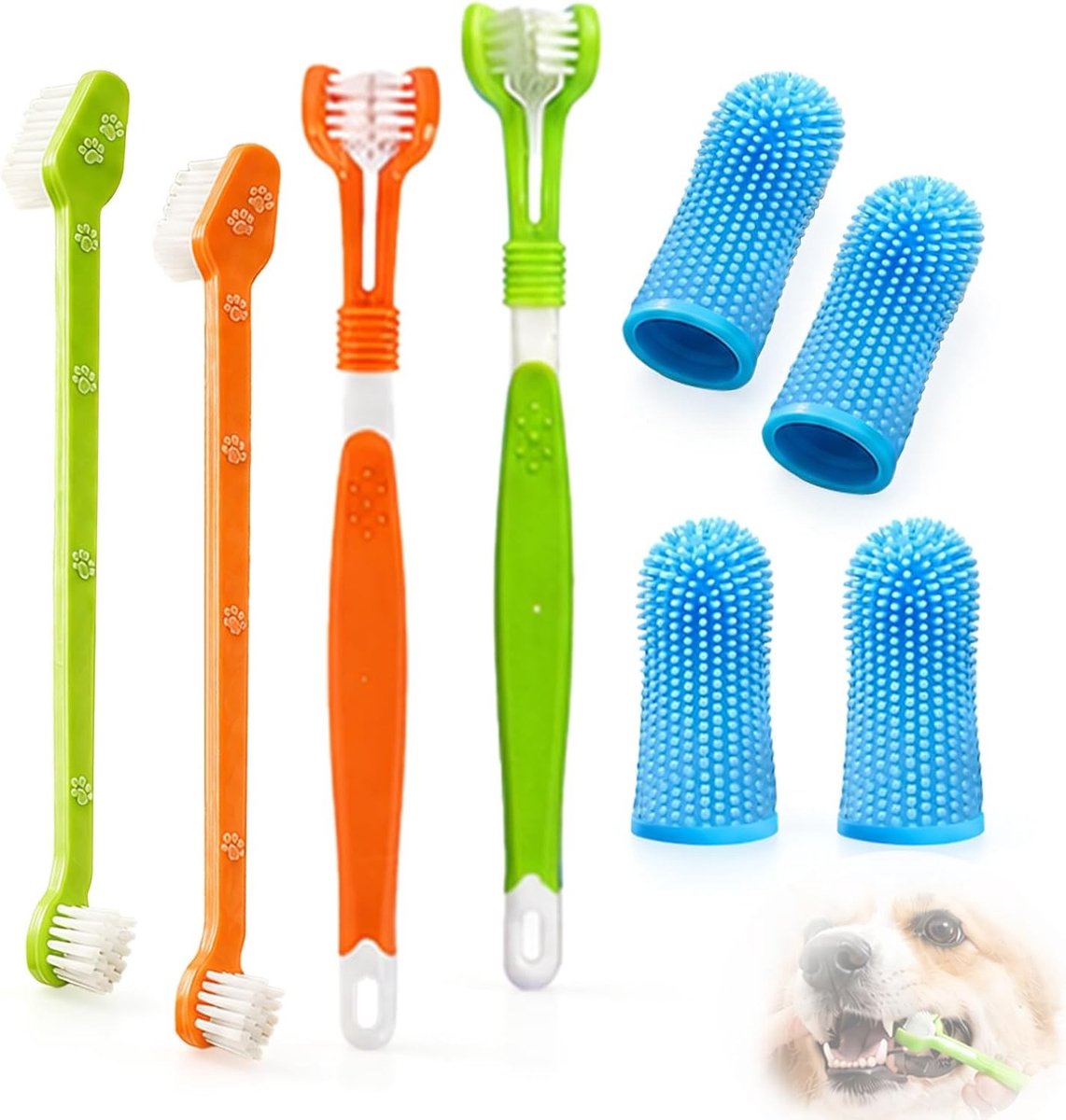 Hondentandenborstelset met 8-delige accessoires, ideaal voor gebitsverzorging van kleine en grote honden
