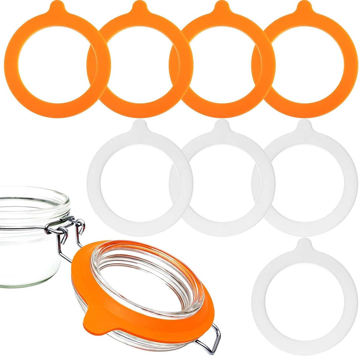 8 Stuks Rubberafdichtingen voor Glazen Potten, Silicone Gasket Ringen voor Luchtdichte en Lekvrije Bewaring van Voedsel en Inmaakpotten
