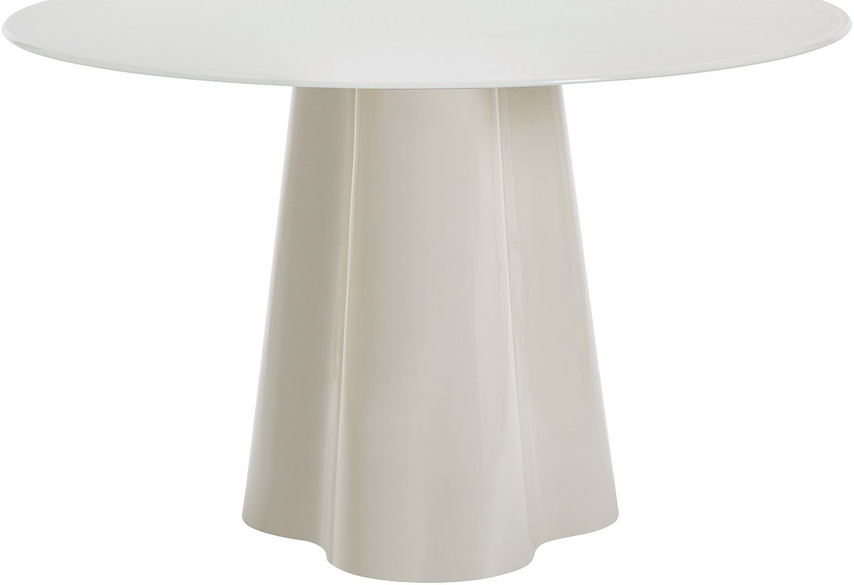 Vente-unique Ronde eettafel voor 4 personen in MDF en gehard glas - Beige gelakt - AVALINA