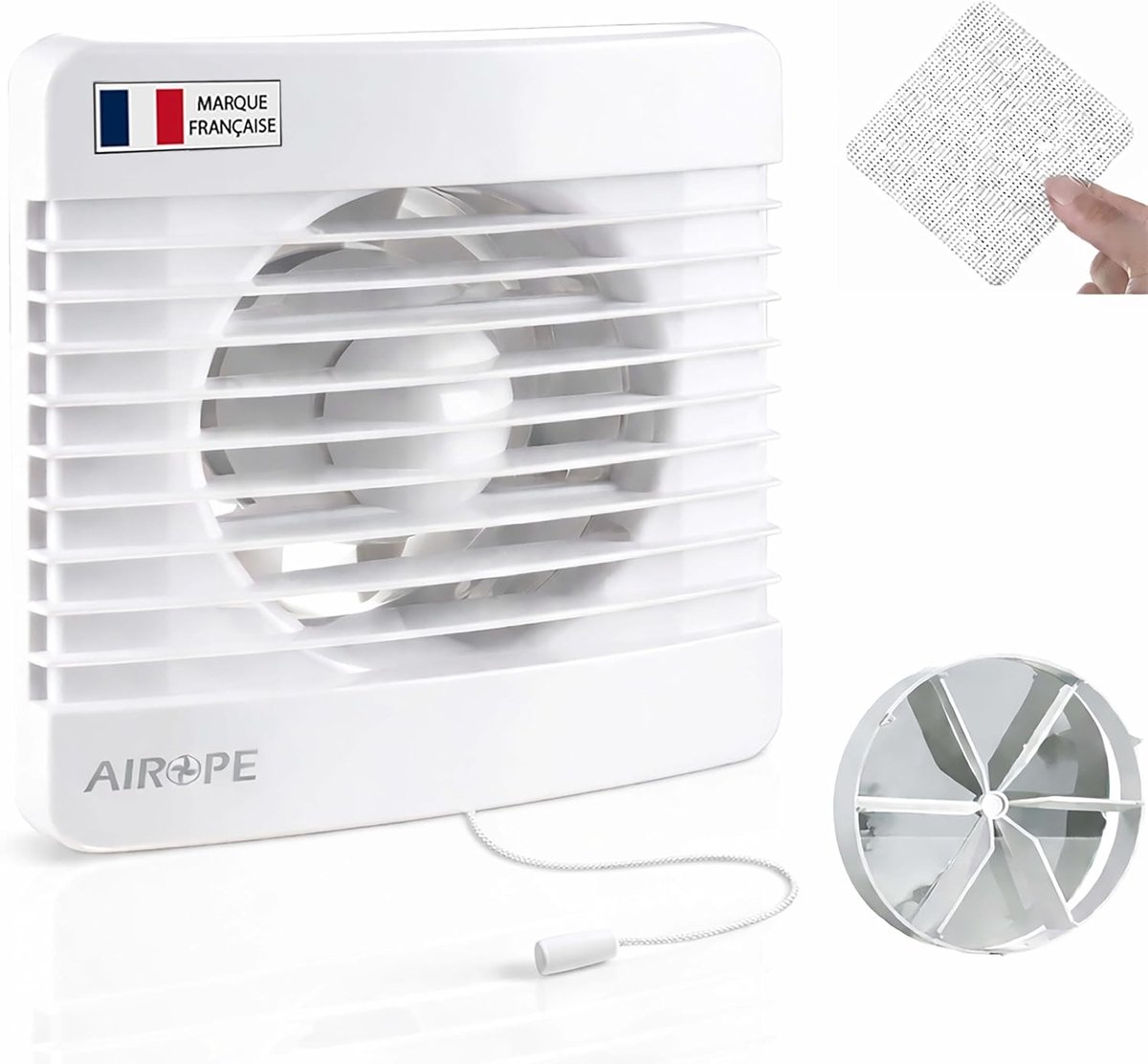Afvoerventilator - Wit - 100 mm - Energiebesparende Badkamer Ventilator met Trekschakelaar - Voor Badkamer, Toilet, Keuken