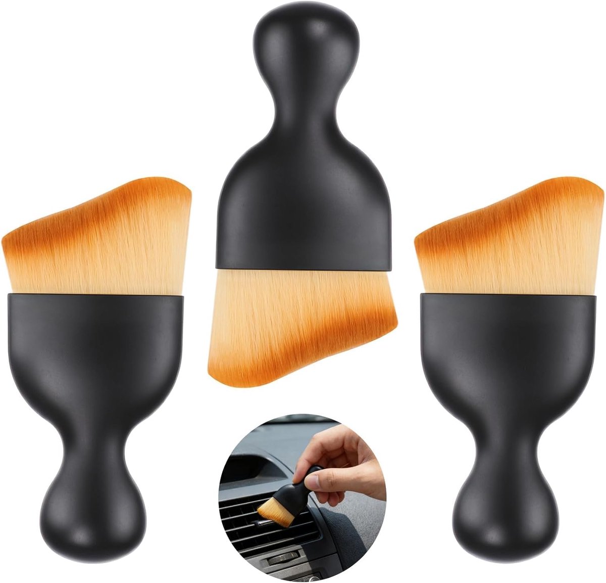 3 stuks detailing kwasten - reinigingskwast - autoreiniging - kwast - stofborstel - auto-interieur - zachte borstel - gebogen ontwerp voor dashboard - ventilatiemondstukken - leren stoelen - ramen