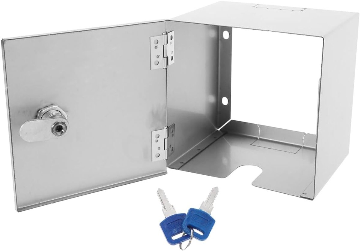 Beschermende Box voor Stopcontacten, RVS, Slotbaar, Diefstalbeveiliging, Robuust en Waterdicht, Inclusief Veiligheidssleutel, 12 x 12 x 9.5 cm, Buitengebruik, Tuinaccessoires, Veiligheidsoplossingen
