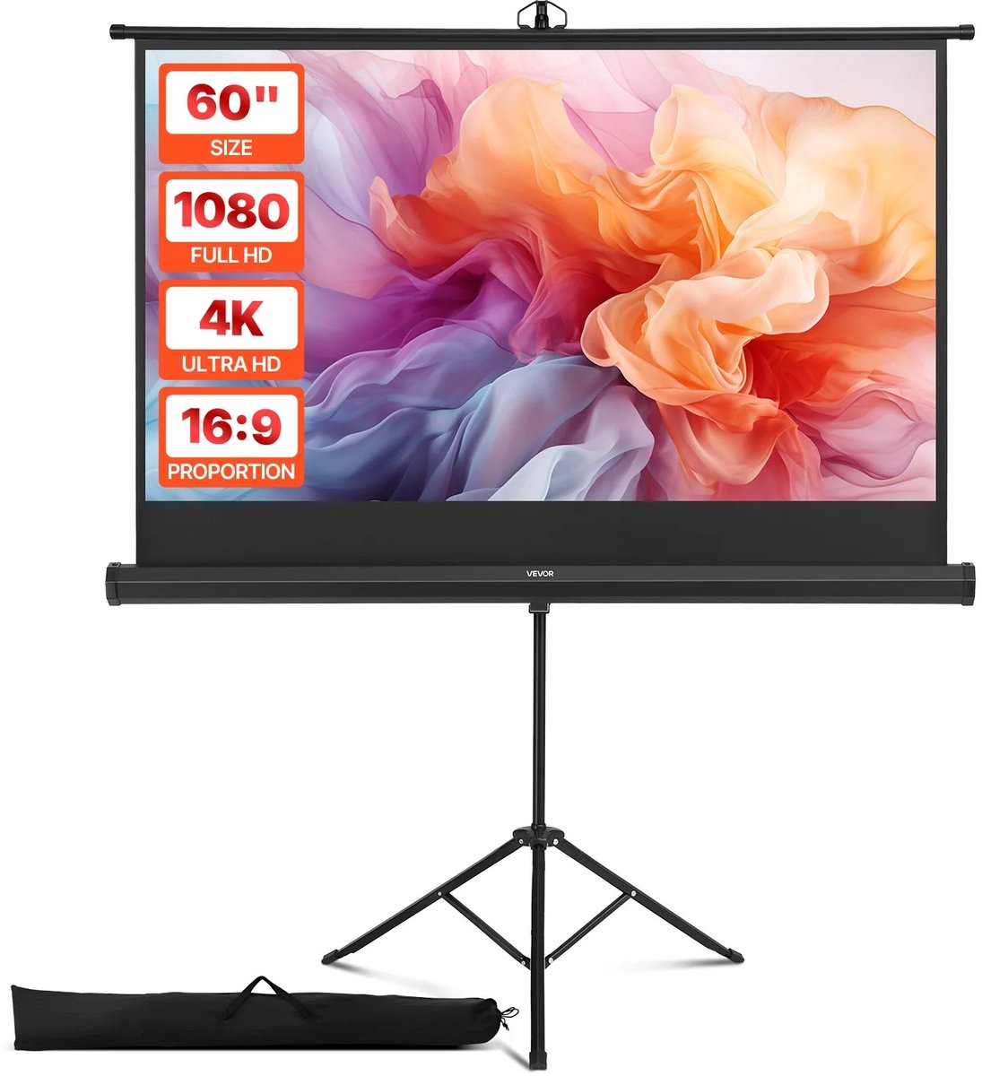 Atlasyx projectiescherm - Beamer scherm - Projectiescherm met statief - Beamer doek - 60Inch - 16:9 Beeldverhouding - 160° - 4K HD
