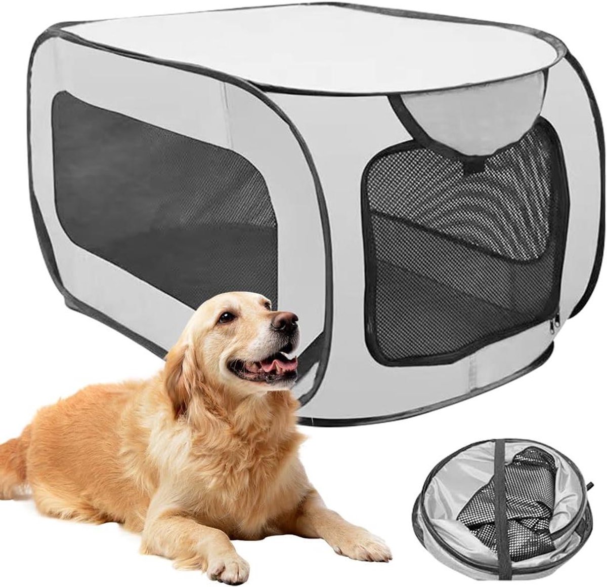 Hondentransportbox Opvouwbaar - Reismand Huisdier - Veilig Reizen - Dubbele Deur - 92x52x52 cm - Grijs
