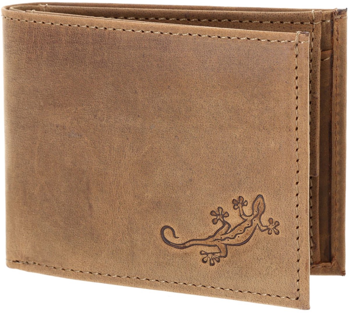 oxmox Leren portemonnee Leather RFID Protect Pocketbörse Lizard 2.0 Embossed Vintage Light Brown bruine
