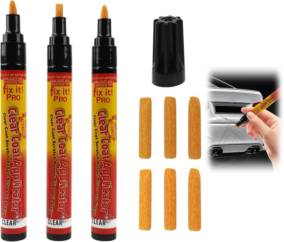 Krasverwijderaar voor auto - 3 stuks reparatiestift voor carrosserie, microkrassen, krasbestendig en duurzaam voor alle voertuigen