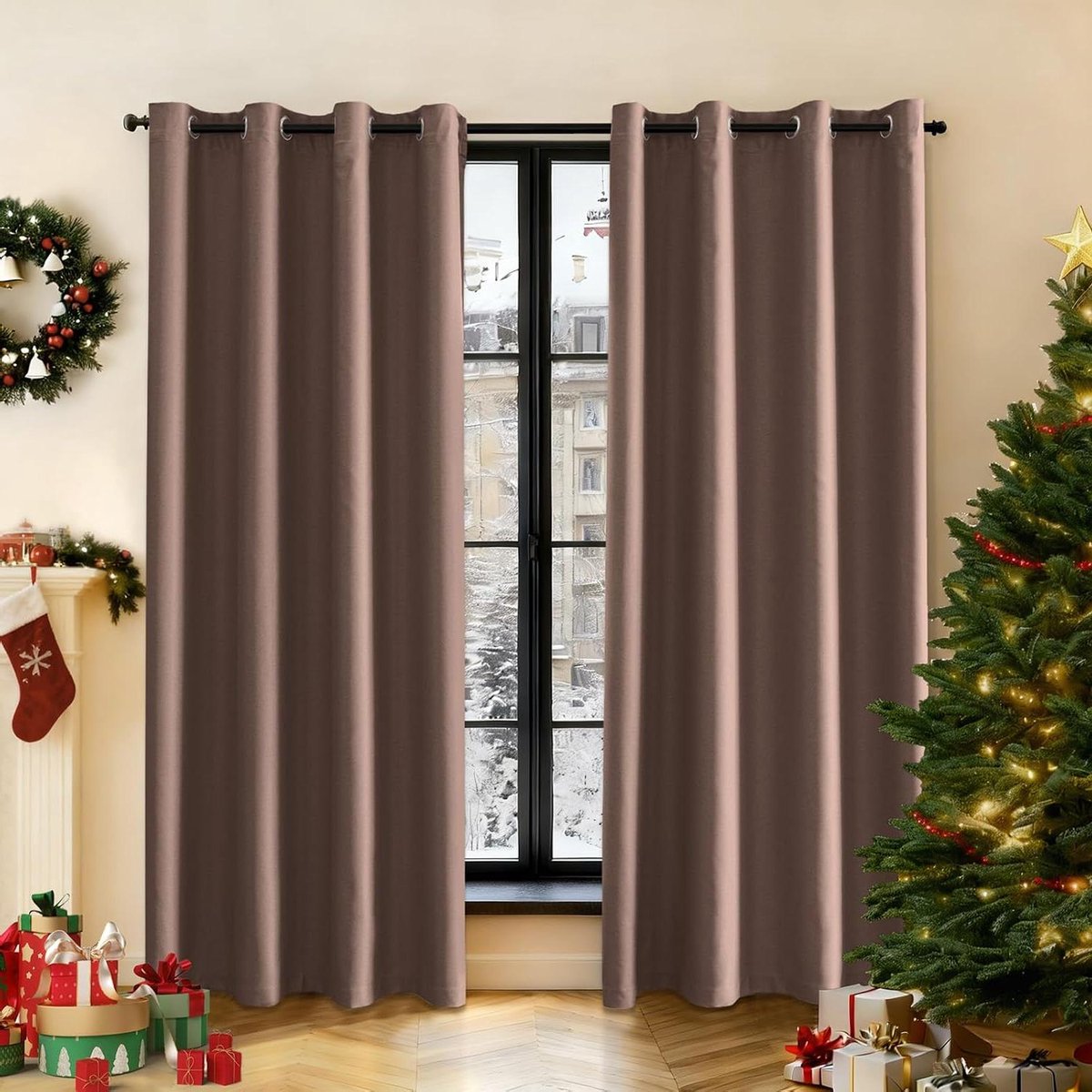 Verduisterende Gordijnen - Thermogordijnen Set - Slaapkamer Privacy - Waterdicht Schimmelwerend - 2x 140x145cm - Bruin