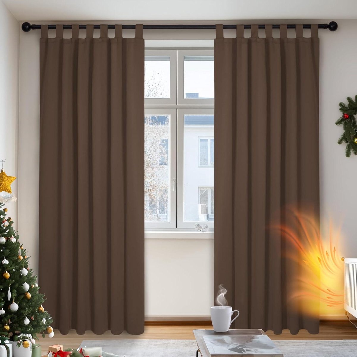 Verduisterende Gordijnen - Zijgordijnen - Rust Creëren - Warmte & Geluid Isolatie - 140x175 CM - Bruin