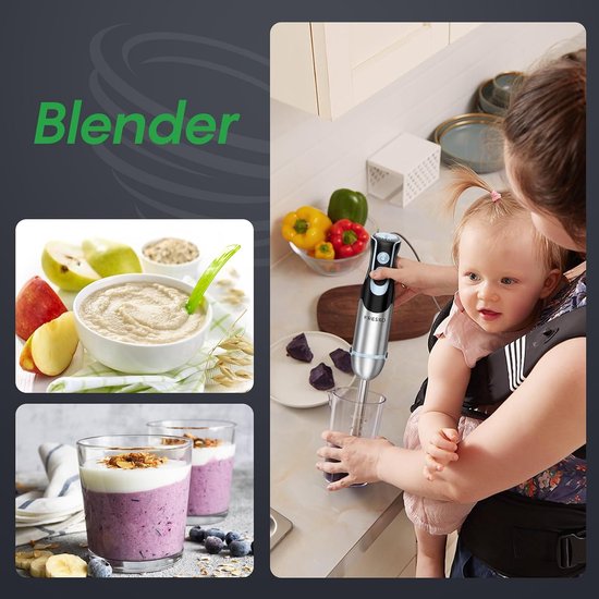 Staafmixer Set - Keukenmixer Accessoires - Eten Bereiden - 1000W Krachtige Motor - 700ml Maatbeker - Roestvrij Staal — afbeelding 4