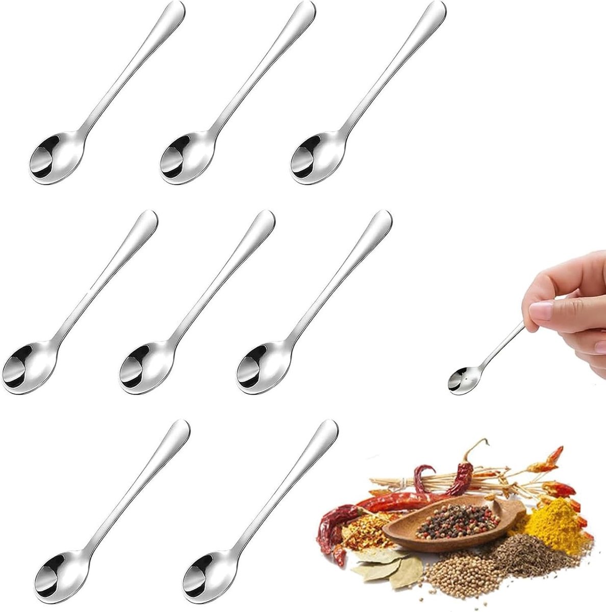 Set van 8 RVS Theelepels, Modern en Elegant Ontwerp voor Feestjes, Thuisgebruik en Restaurants, Gezond Eten
