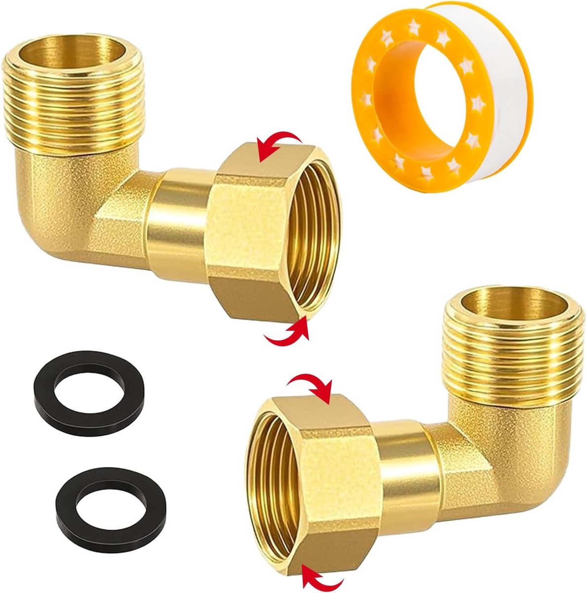 Verstelbare messing schroefverbinding 3/4 inch IG x AG, 90 graden hoekverbinding voor waterinstallaties en centrale verwarmingssystemen, 2 stuks