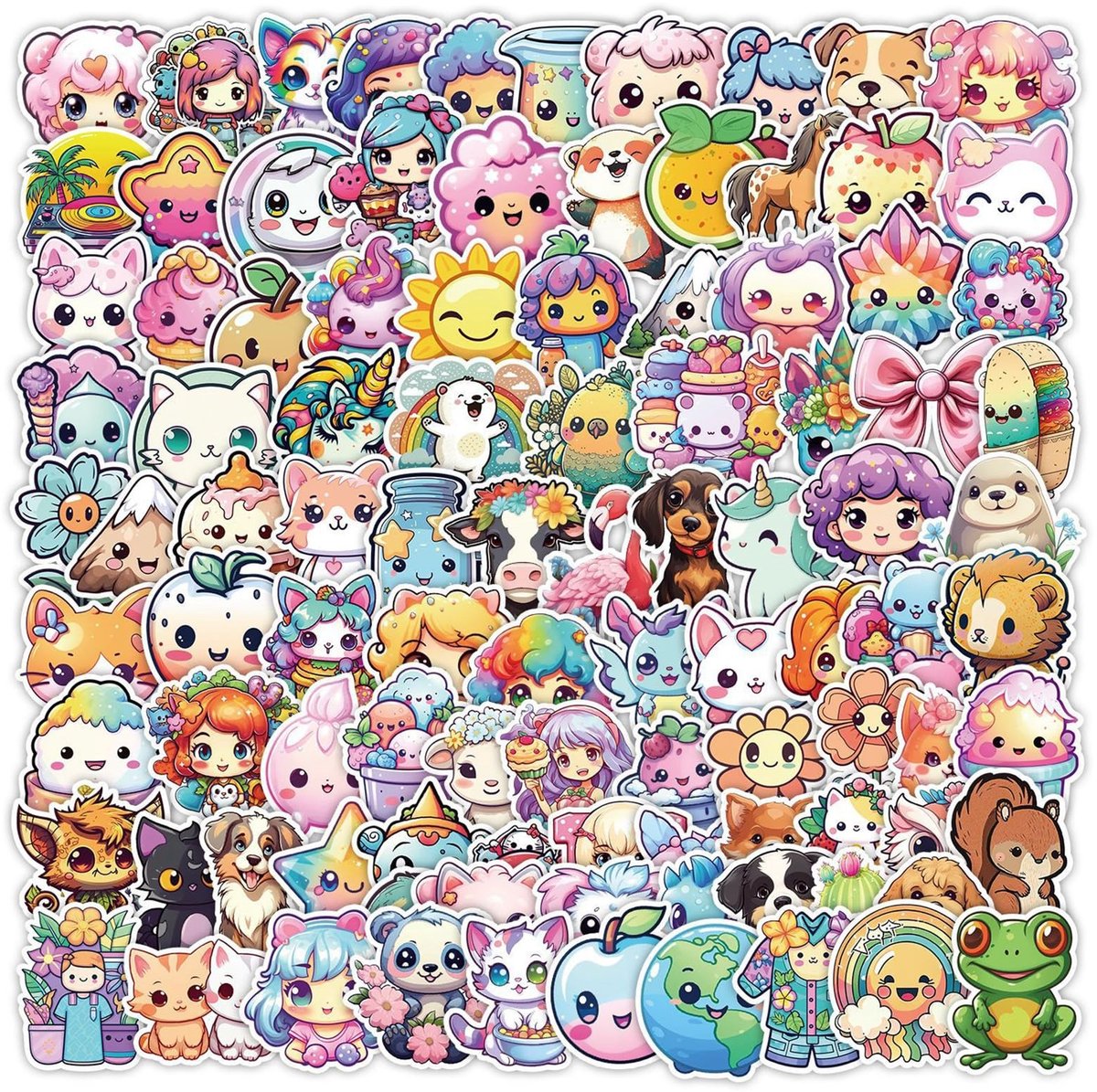 Elzusha - Kawaii Dierenstickers - 100 Schattige Cartoonstickers voor Auto, Laptop en Fiets