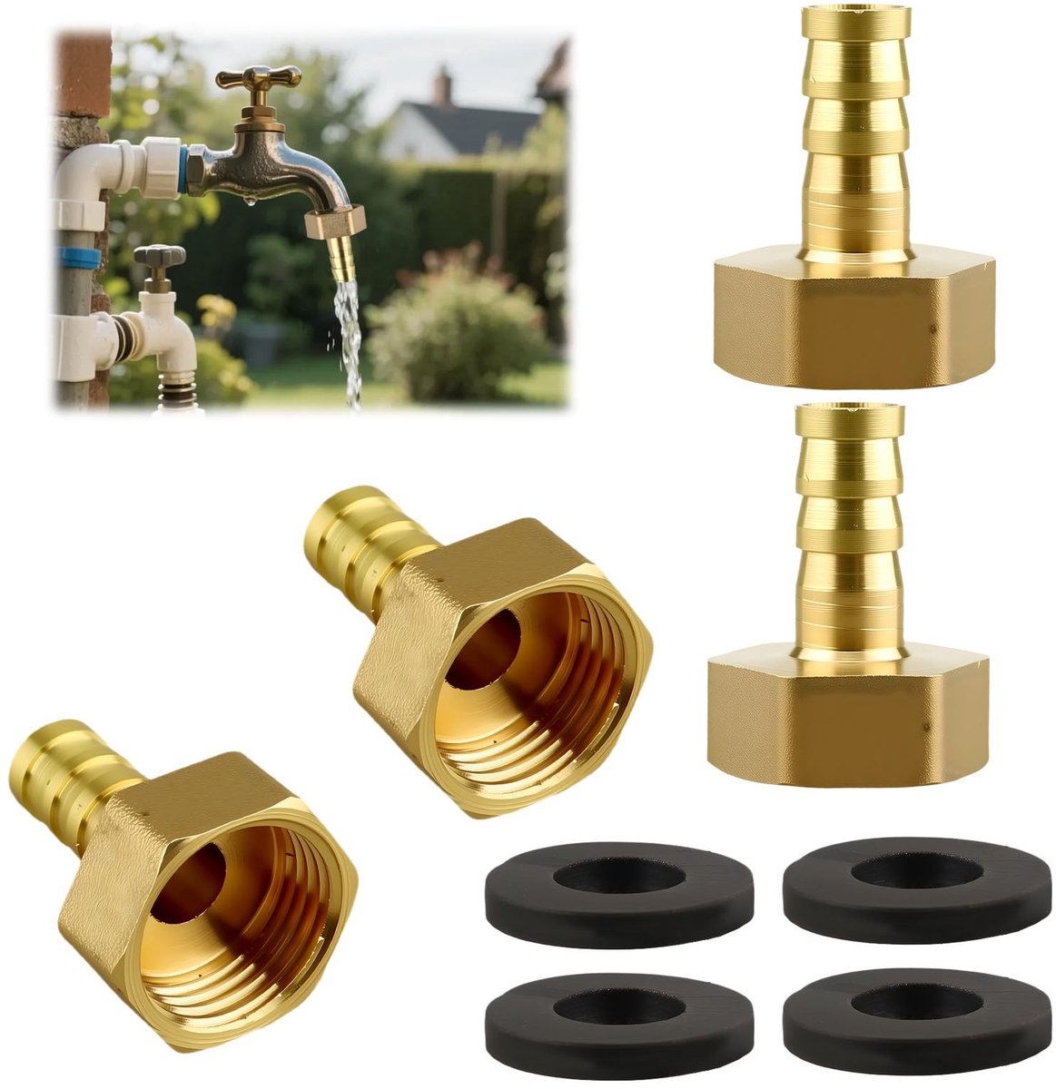Elzusha - Set van 4 Gecanneleerde Messing Gasadapters 10mm x 1/2 PT