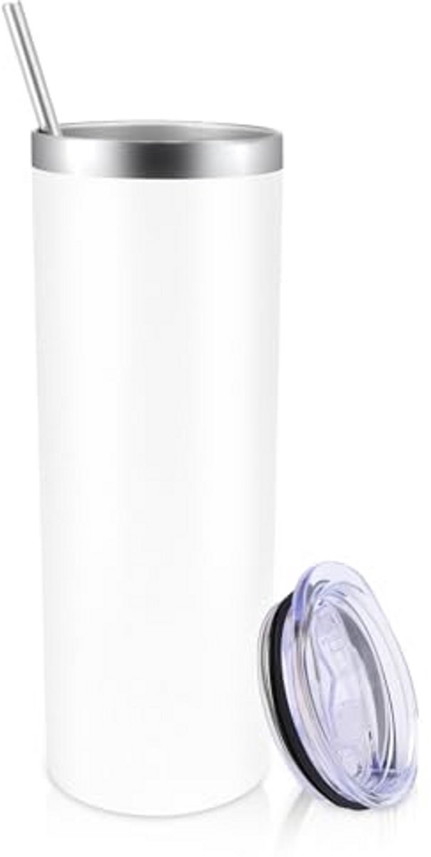 Skinny Tumbler met Deksel en Rietje, RVS Thermobeker, Vacuümgeïsoleerde Drinkbeker voor Thuis, Kantoor en Reizen