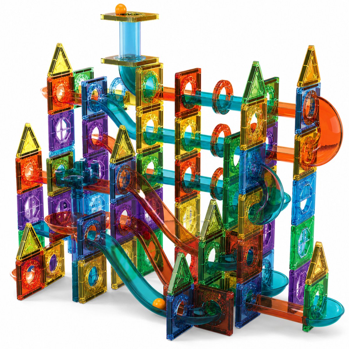 Five Stars® Magnetic Tiles - Knikkerbaan - 105 Stuks - Magnetisch Speelgoed - Magnetische Tegels - Magna - Bouwstenen - Montessori Speelgoed - Educatief Speelgoed - Constructiespeelgoed