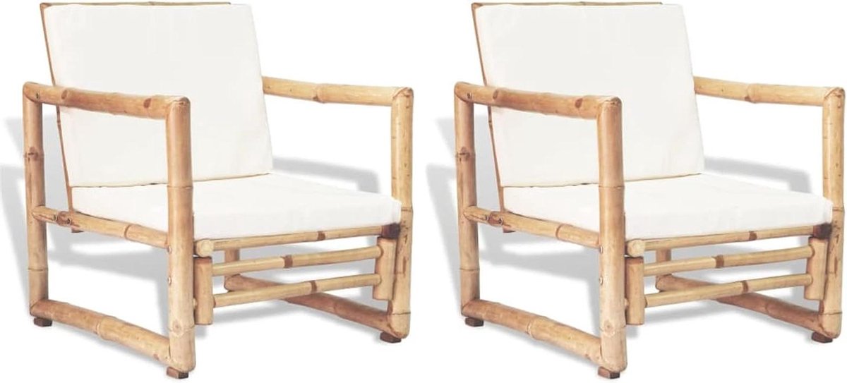 Tuinstoelen met kussens - Balkonstoelen set - Buiten ontspannen - Robuust bamboe materiaal - 2 stuks - Bruin
