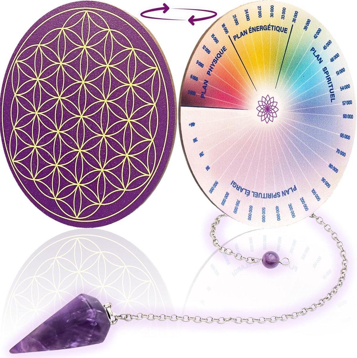 Elzusha - Amethyst Word Clock met Flower of Life - 11,5 cm