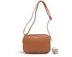 Flora&Co - Paris - Crossbody handtas - 3 vakken met rits - instelbare riem & fashion riem - camel