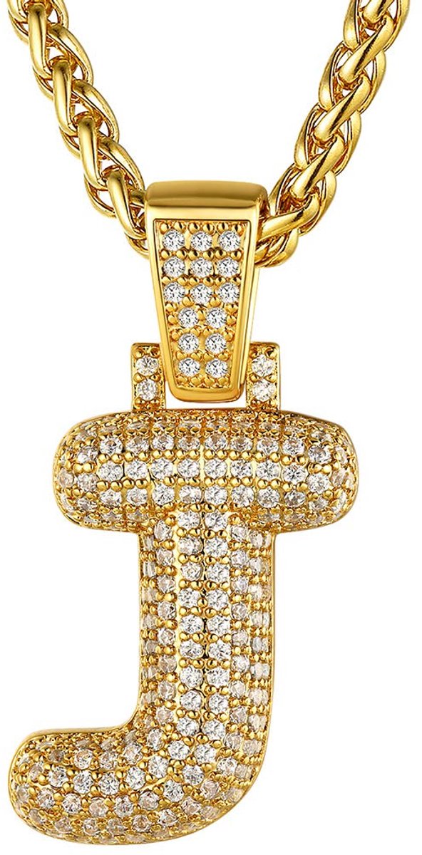 Elzusha - Bling Gold Initial Necklace met Tennis Chain - Gepersonaliseerde Hip Hop Sieraden