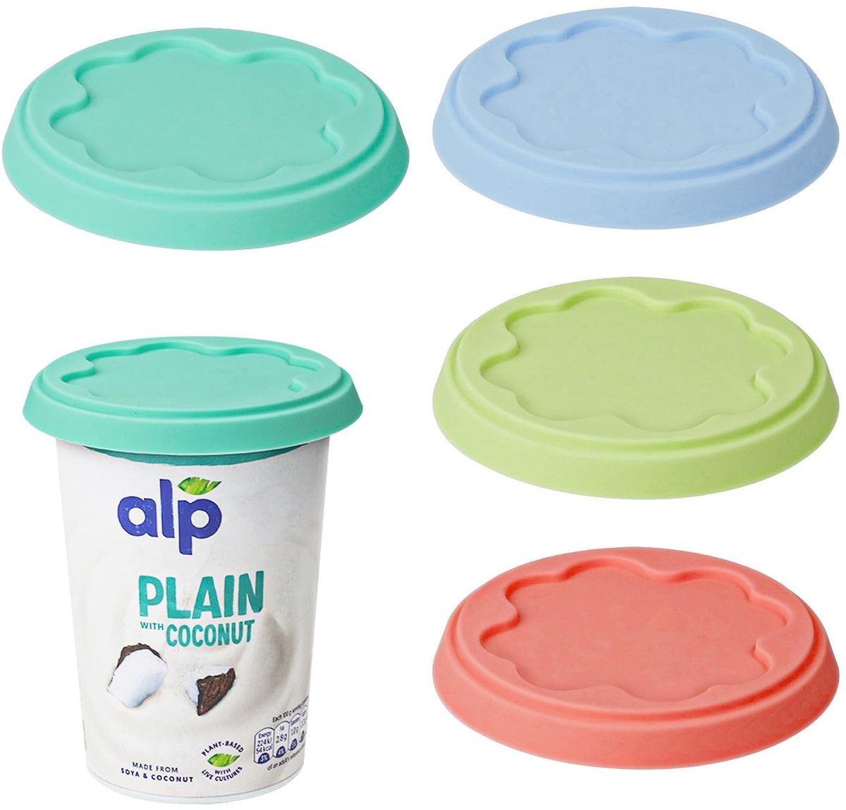 Elzusha - Set van 4 Siliconen Deksel voor Yoghurtbeker 500g
