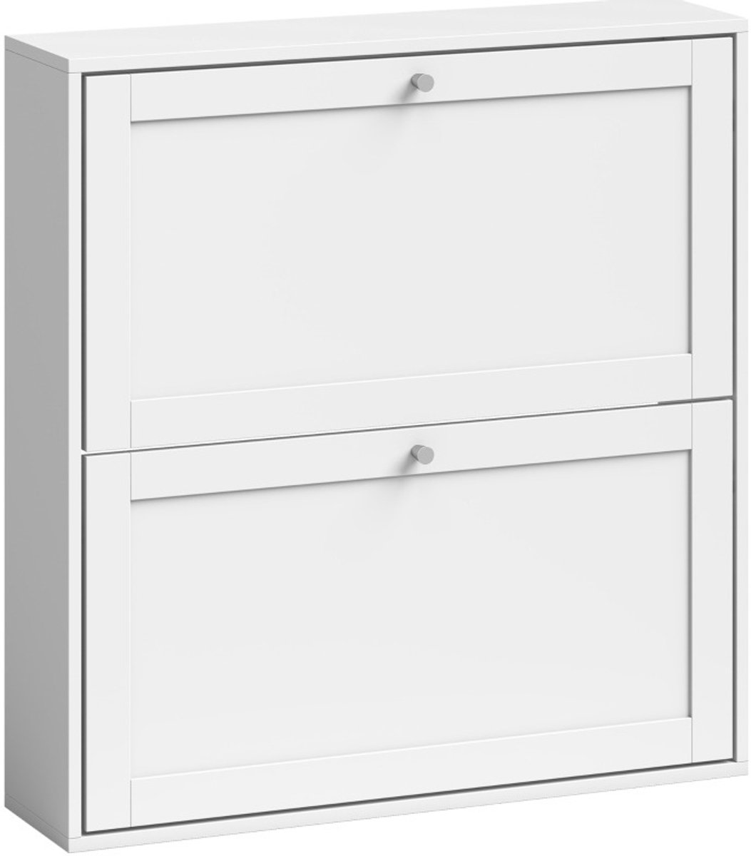 Schoenenkast Met 2 Kleppen En Verstelbare Legborden Voor 8 Paar Schoenen - Smal Staand Model Voor Hal En Gang - Wit - 80x20x84 Cm