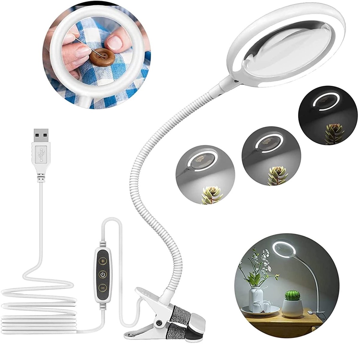 Elzusha - 3x Vergrootglas met Licht en Statief - Dimbare Loeplamp voor Lezen en Onderhoud