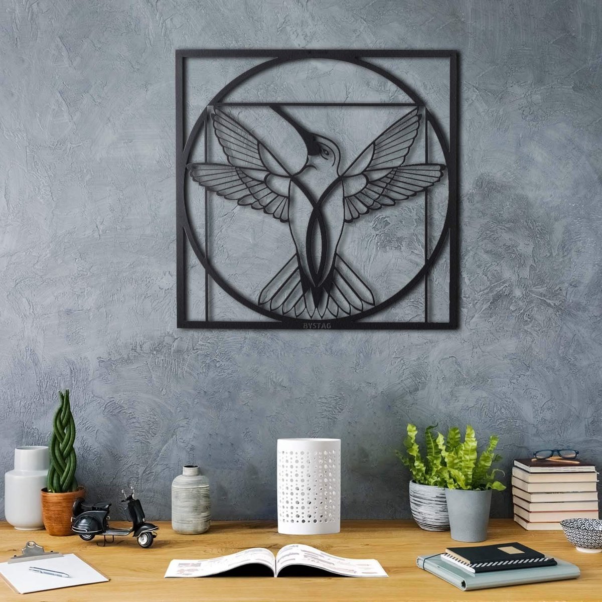 Elzusha - 3D Wanddecoratie Vogel - Metalen Sculptuur Zwart 50x50cm