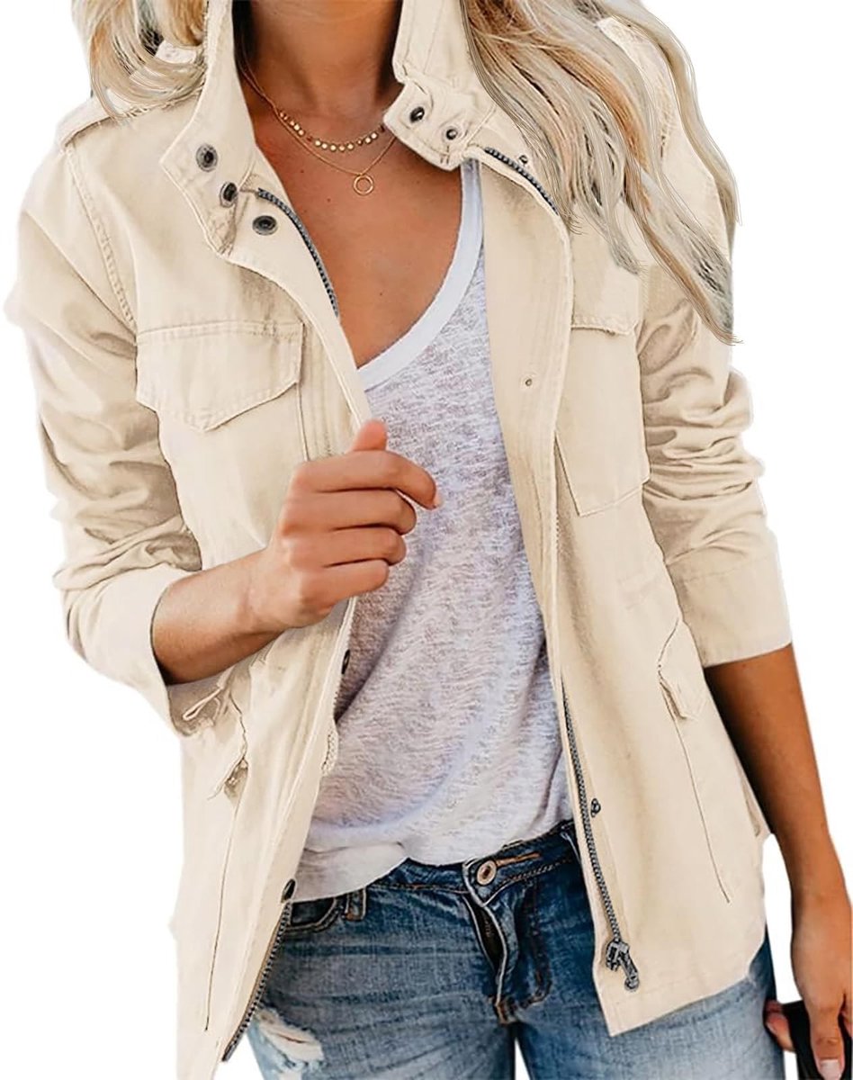 Elzusha - Vrouwen Utility Jacket met Staande Kraag en Meerdere Zakjes