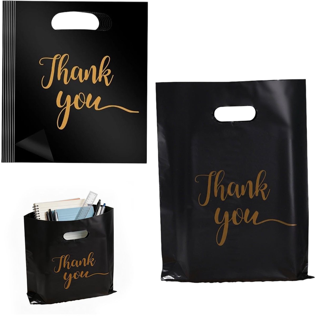 Elzusha - 100 Stuks Plastic Zakjes 'Thank You' met Handvat