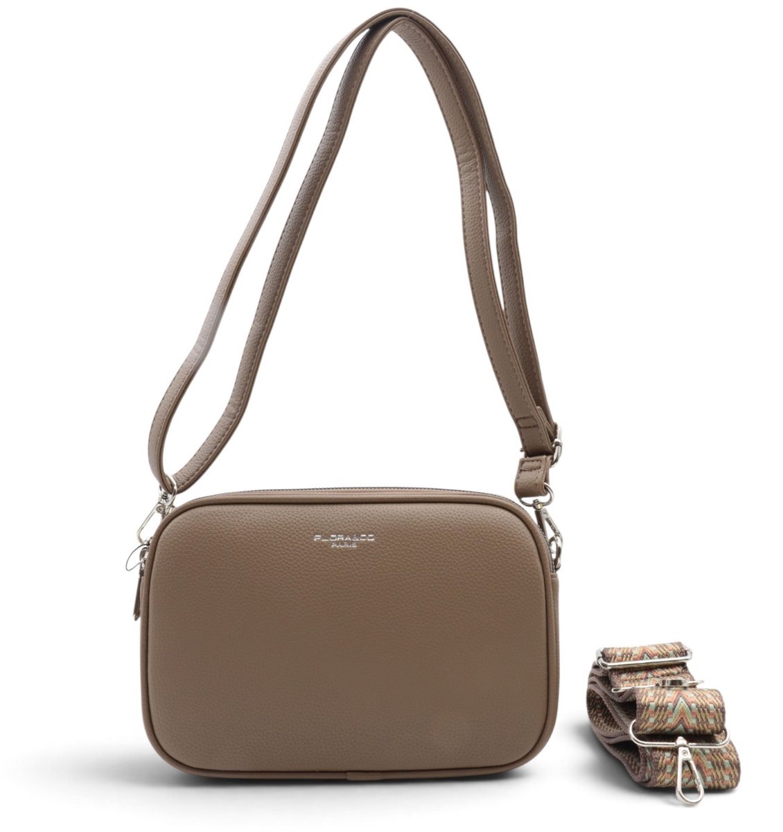 Flora&Co - Paris - Crossbody handtas - 3 vakken met rits - instelbare riem & fashion riem - taupe