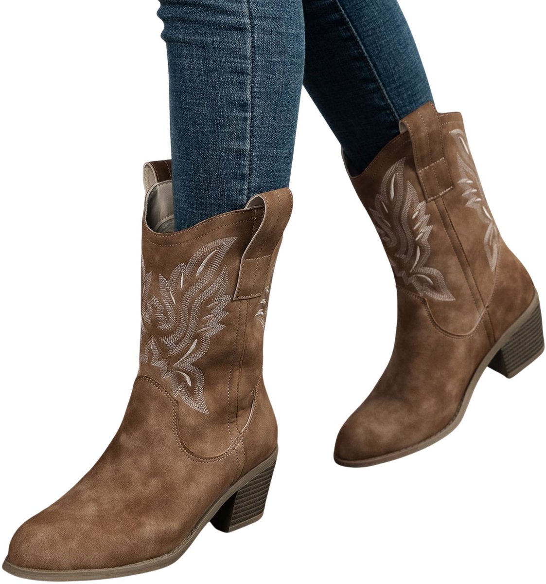 Currero Dames Cowboy Laarzen Hoge Hak Enkellaarzen Kniehoge Western Boots Chelsea 36 Sepia