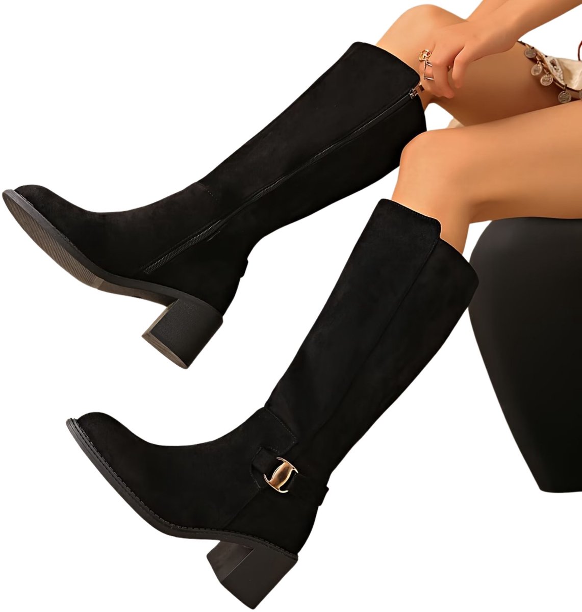 Currero Dames Cowboy Laarzen Hoge Hak Enkellaarzen Kniehoge Western Boots Chelsea 36 Zwart