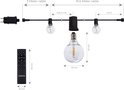 Afmetingen van LED-lichtsnoer: 16,5 meter kabel, 3 meter aansluitkabel, 30 LED-lampen, 40 mm brede lampen.