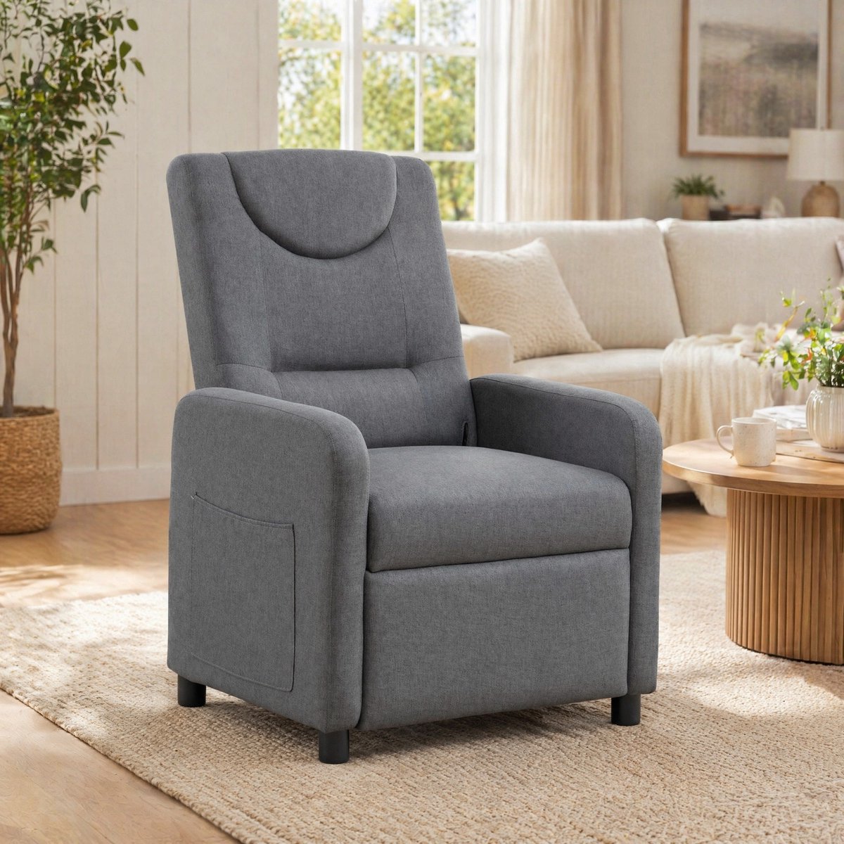 DESMIU Relaxfauteuil - Verstelbaar Met Uitklapbare Voetensteun En Armleuningen - Voor Woonkamer En Leeshoek - Stof - Donkergrijs