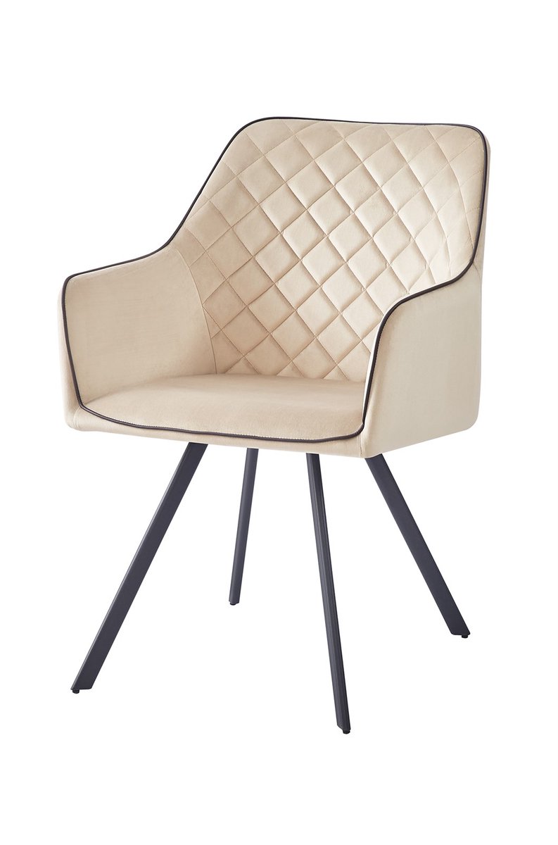 Padiro eetkamerstoel - beige - fluweel - met armleuningen - ijzeren onderstel - hotel chique