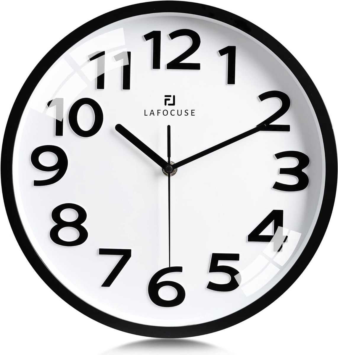 Lafocuse Stille Moderne Witte Wandklok Analoog Rond 30 cm 3D Arabische Cijfers Decor Niet-tikkende Muurklok voor - ShopVlot