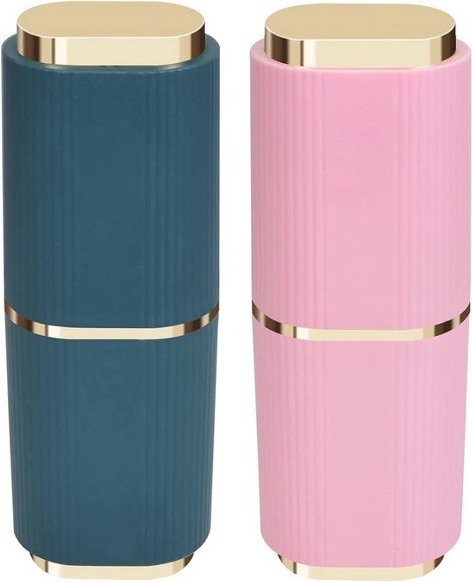 Draagbare tandenborstel set - Waterdicht en duurzaam - 2 stuks - Roze en Blauw